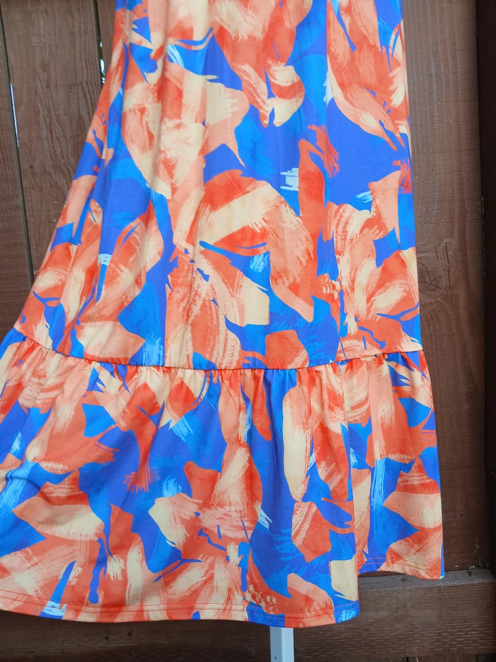 GRACE KARIN Criss Cross Halter Floral Maxi Dress Orange Blue Size L with Pockets - Picture 4 of 14